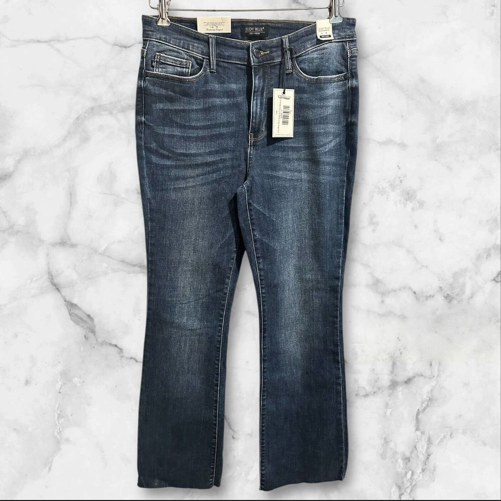 Judy Blue Jeans Womens 11/30 Blue Boot Cut Mid Rise Style Raw‎ Hem